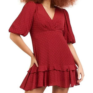 Black Tape petite red dot ruffle hem dress size S.